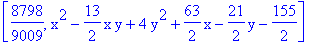[8798/9009, x^2-13/2*x*y+4*y^2+63/2*x-21/2*y-155/2]